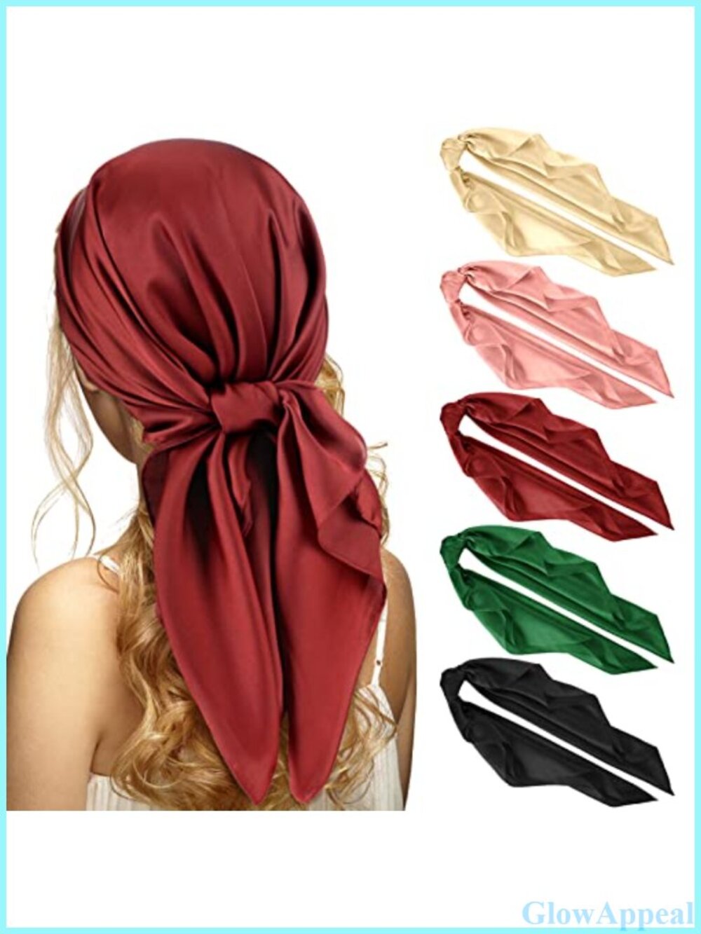 5 Pc 28" Satin Square Head Scarves Polyester Silk Feeling Hair Wrap Bandana